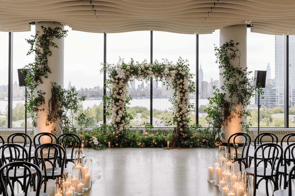 City loft ceremony styled for a wedding with WedVis