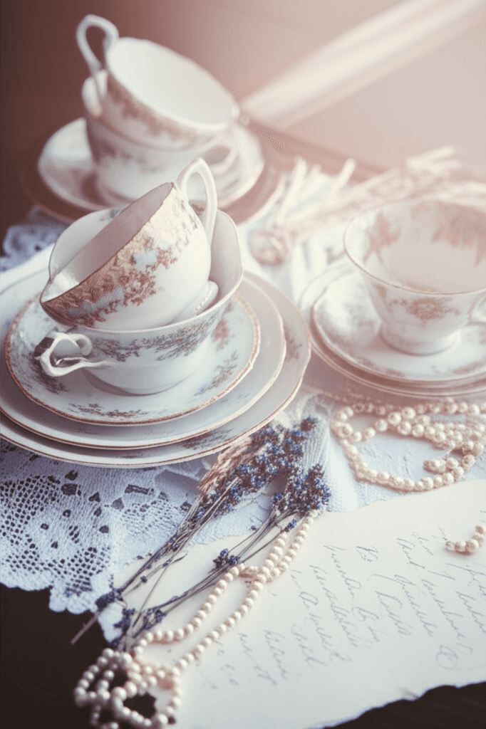 Vintage wedding style with antique china and delicate lace details